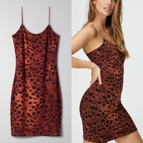 NWT Aritzia Wilfred Free Tiny Brown Black Dress Size Small Stretch Cheetah Print - Picture 3 of 11